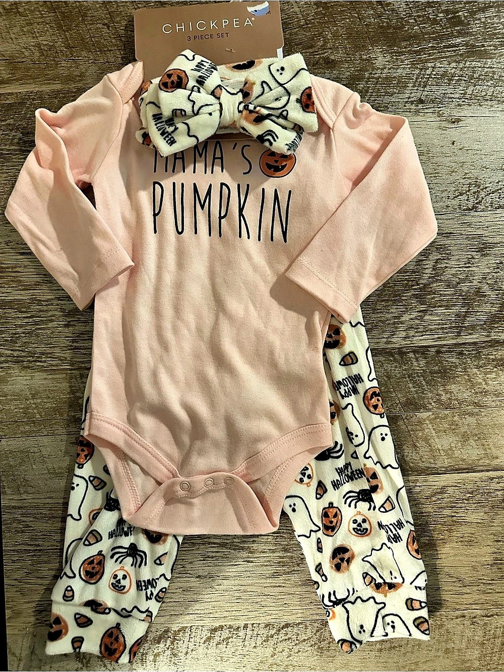 Chickpea Mama's Pumpkin 3-Piece Halloween Outfit Set Baby Set
